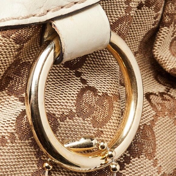 Gucci Beige/White GG Canvas Embossed Leather Medium Sukey Tote Bag - Picture 8 of 13